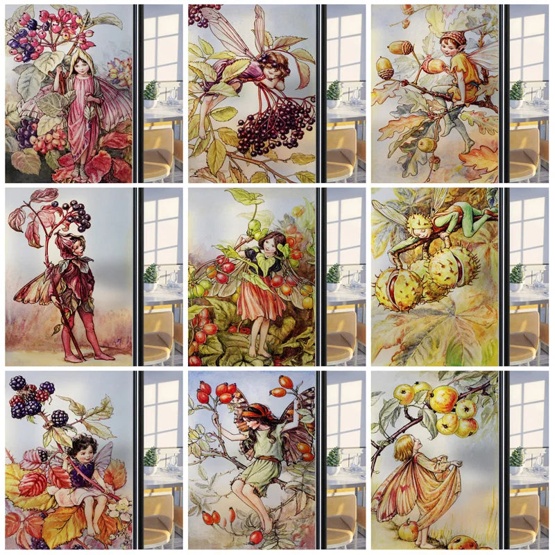 Custom Size Glass Window Film Static Cling Frosted Glass Films Foil Stickers Waterproof For Bathroom Kitchen Door Flower Fairy