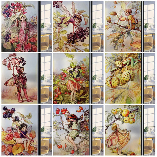 Custom Size Glass Window Film Static Cling Frosted Glass Films Foil Stickers Waterproof For Bathroom Kitchen Door Flower Fairy