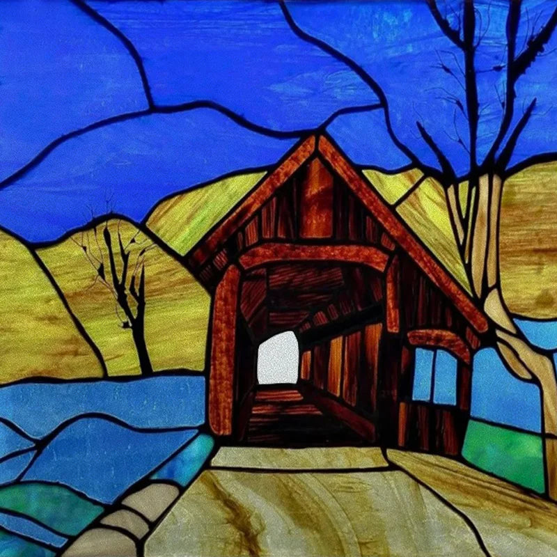 Custom size Glass Films Stained Glass Stickers Static Cling Frosted Privacy PVC Print Natural Village For Window Door Home Decor