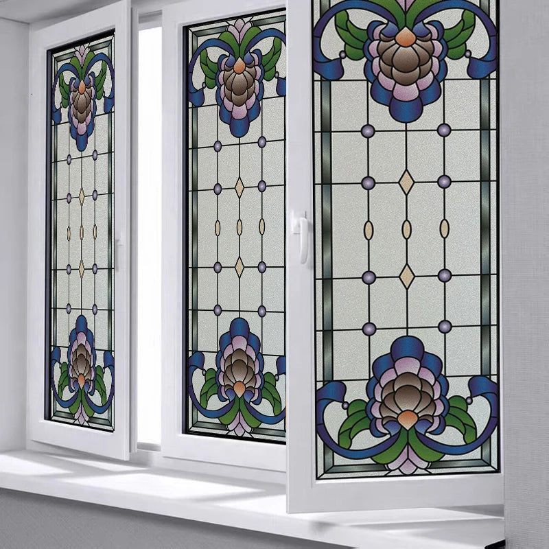 Custom Stained Glass Window Films,Frosted sticker,Privacy Static Cling Church Style For Bathroom Sliding door Home Office