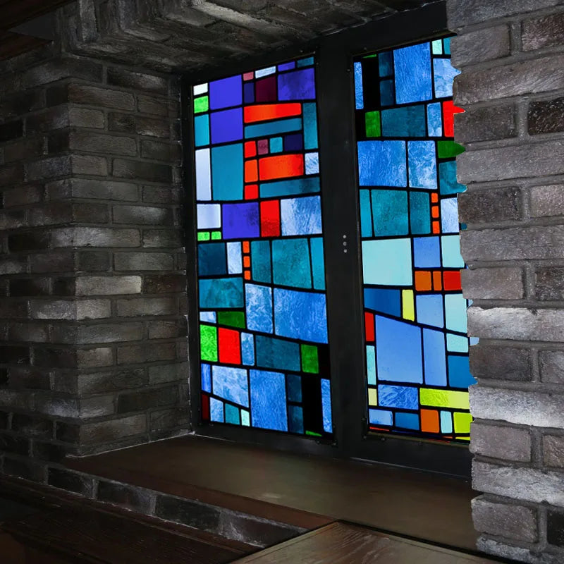 European Church Mosaic Stained Glass Films,Window Stickers Static Cling,Sun, Mosaic, Custom made to fit any Window Size or Shape