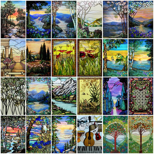 Custom Size Stained Glass Window Film Door Stickers Frosted Privacy Protection Reusable Removable Home-Decor Window Covering