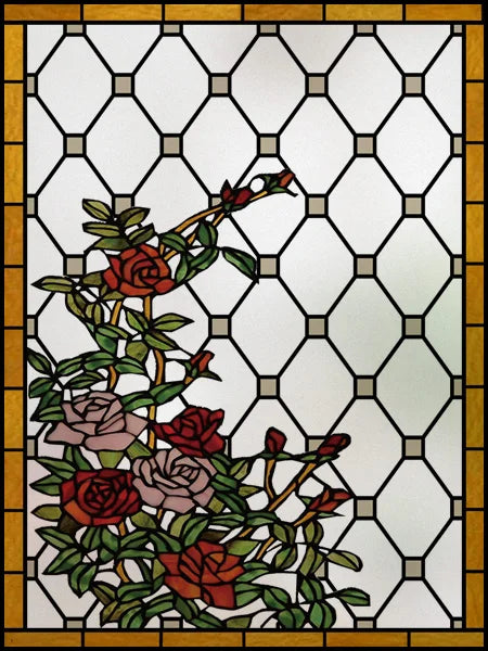 Frosted Stained Glass Window Film, Customized Art Design, Flower Rose, Static Cling Sticker,Home Decor Foil, Treatment