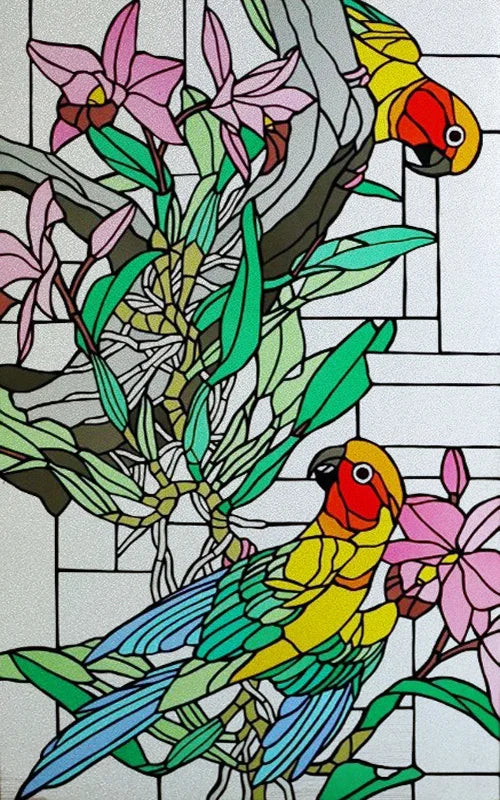 Custom Size Glass Window Film Static Cling Frosted Glass Films Stickers For Bathroom Kitchen Door Birds Heron Parrot Owl