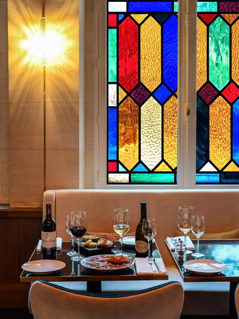 European Church Mosaic Stained Glass Films,Window Stickers Static Cling,Sun, Mosaic, Custom made to fit any Window Size or Shape