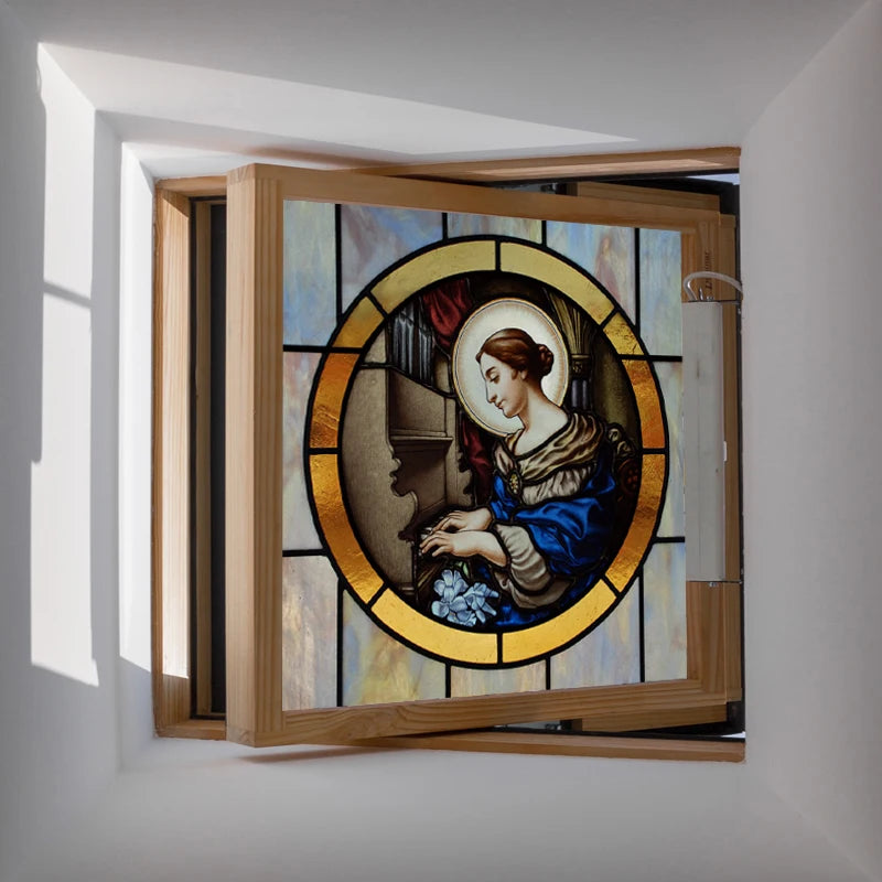 Custom Frosted Stained Glass Window Film,PVC Static Cling Films,Patron Saint of Catholic Church Decor, Foil Stickers