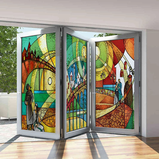 Custom Size Glass Window Film Static Cling Frosted Stained Glass Films For Wardrobe Bathroom Kitchen Door Sticker Castle Woman