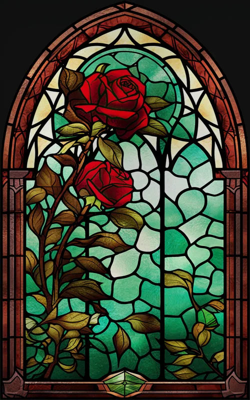 Rose Stained Glass Window Film, Frosted Window Film, ,Privacy,No Glue, Static Cling, Home Decorative