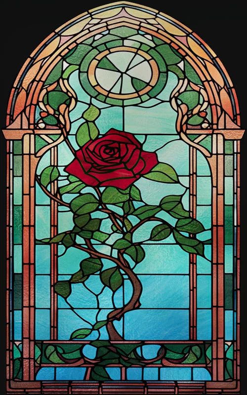 Rose Stained Glass Window Film, Frosted Window Film, ,Privacy,No Glue, Static Cling, Home Decorative