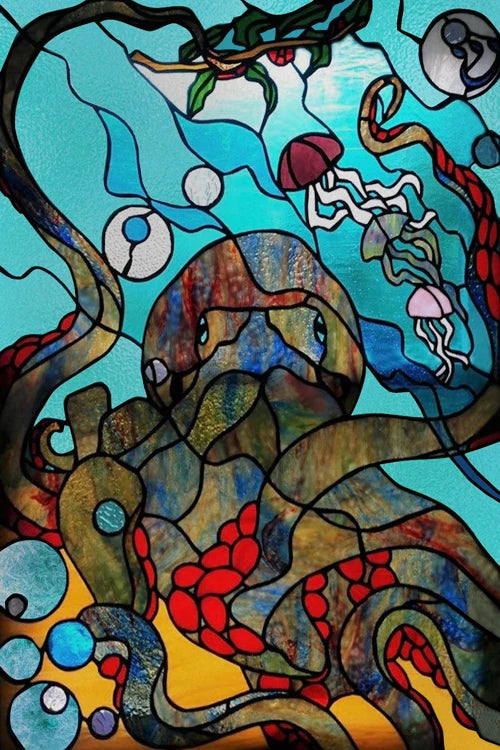 Custom Size Window Stained Glass Films,Fish,Sea World Stickers For Bathroom Bedroom Door Office Home Decor