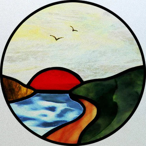 Customized Stained Glass Window Glass Films,Privacy Frosted Static Cling, Classic Pattern for Round Door, Home Decor