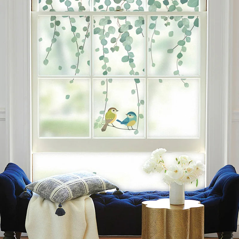 Stained Glass Film Vine Leaves & Birds Frosted Sticker Home Decorative Film Modern Window Accessories BLT3850Custom Size
