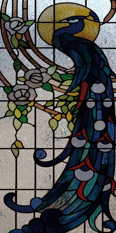 Custom Size 3D Matte Window Film, Stained Glass, Decorative UV Window Sticker, Privacy Frosted Static Cling, Home Decal,Peacock