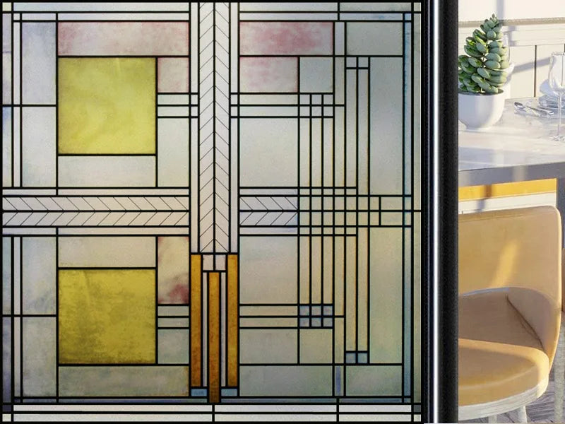 Frosted Stained Glass Window Film, Customized Art Deco Design, Static Cling Door Sticker,Home Decor Foil, Treatment