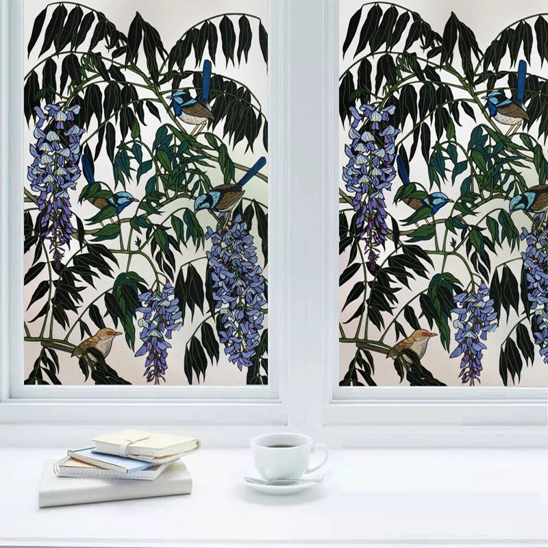 Frosted Stained Glass Window Film, Print Flowers, Static Cling,Privacy Door Sticker,Kitchen, Office, Home Decor, Customized