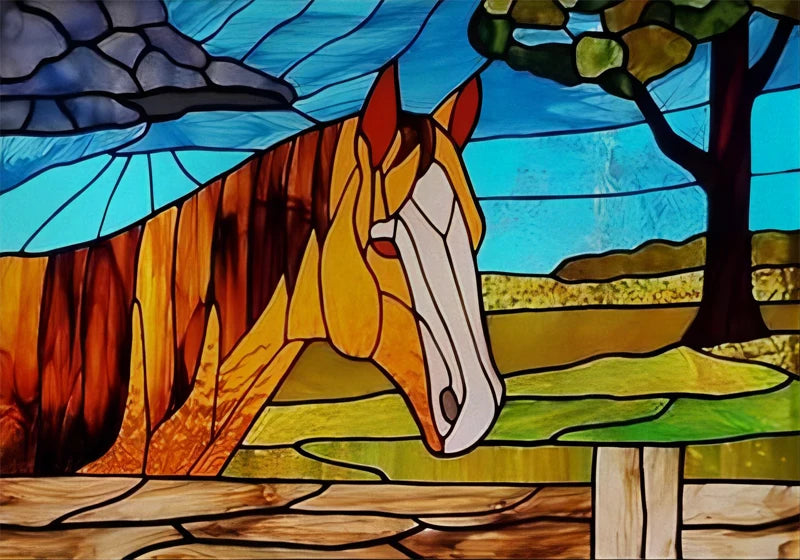 Landscape painting Stained Glass Films Transom/Windows Film Glass Sticker Static Cling Retro Vintage Style Custom Size