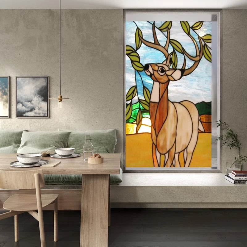 Window Film Stained Glass Stickers Static Cling,Frosted Privacy Custom size,Print Cat,Tiger,Deer,Bear For Window Door Home Dec