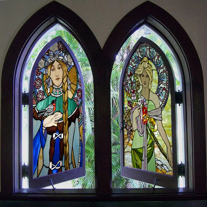 Custom Size Window Stained Glass Films,Mermaid,Flower, Fairy,People Painting Stickers for Bathroom, Door, Office, Home Decor