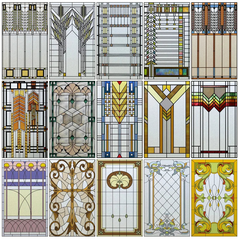 Custom Size Window Film Stained Glass Films Static Cling Frosted Retro Prairie Style Shower Kitchen Balcony Office Home Decor