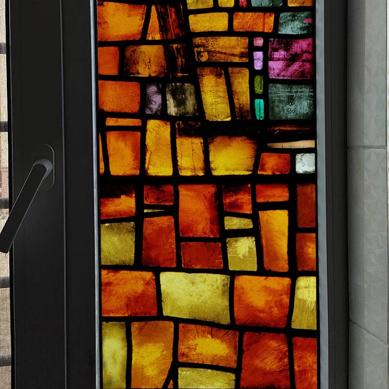 Frosted Stained Glass Window Film, Reusable Window Covering, Sun Catcher, Mosaic Rainbow Color, Privacy, Home-Decor