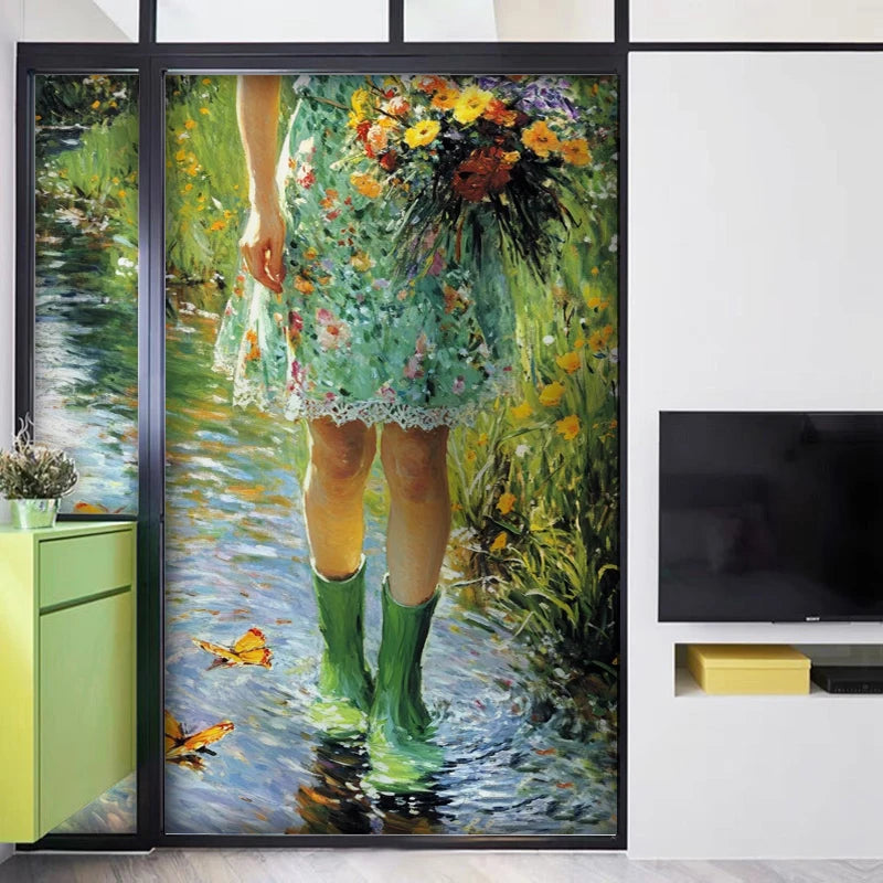 Stained  Glass Film,  Window Sticker,Static Cling, Home Decor, privacy For Bathroom Kitchen Home Decor Custom Size