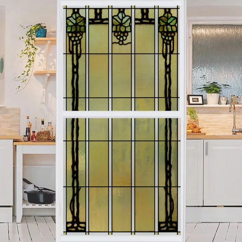 Custom Size Stained Glass Window Film Frosted Privacy Static Cling Retro Prairie Style Stickers Shower Kitchen Office Home Decor