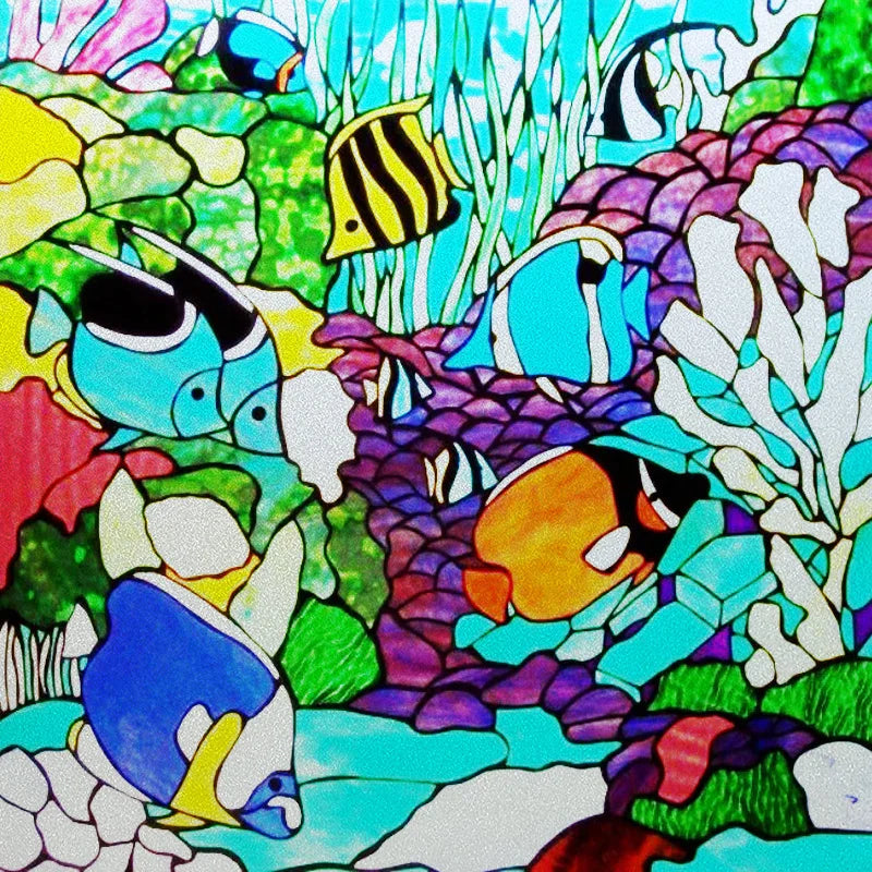 Custom size Window Film Stained Glass Films Frosted Privacy Static Cling Background Sticker Aquarium Ocean Poster Fish Tank Film