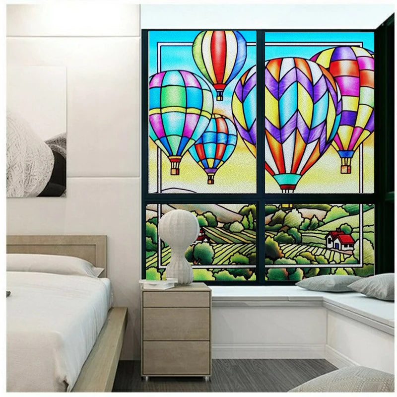 Frosted Stained Glass Film, Customized Art Deco Design, Color Static Cling Sticker,Home Decor Foil, Window Treatment