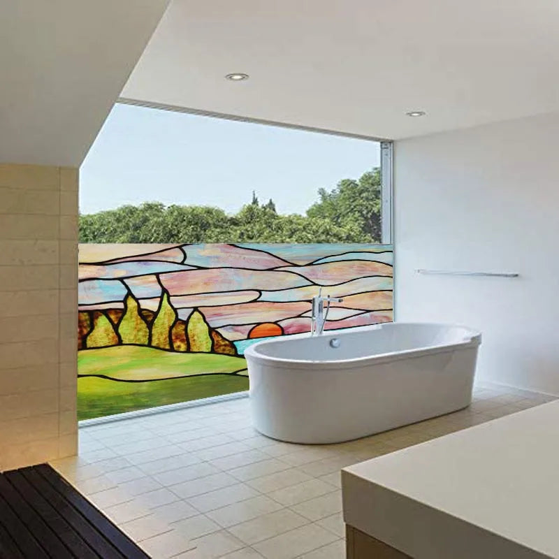 Custom Size Window Film, Stained Glass, Decorative Window Sticker, Privacy Frosted Static Cling, Home Decal