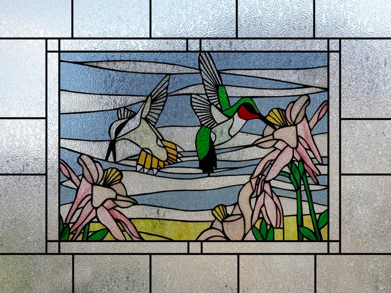 Window Film Stained Glass Stickers,Custom size Static Cling Frosted,Flower Bird Flower Print For Transom Window Glass Home Decor