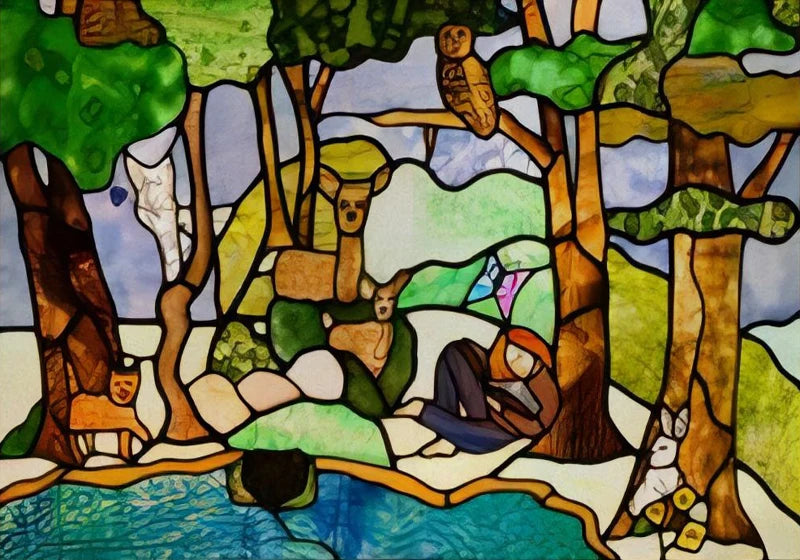 Landscape painting Stained Glass Films Transom/Windows Film Glass Sticker Static Cling Retro Vintage Style Custom Size