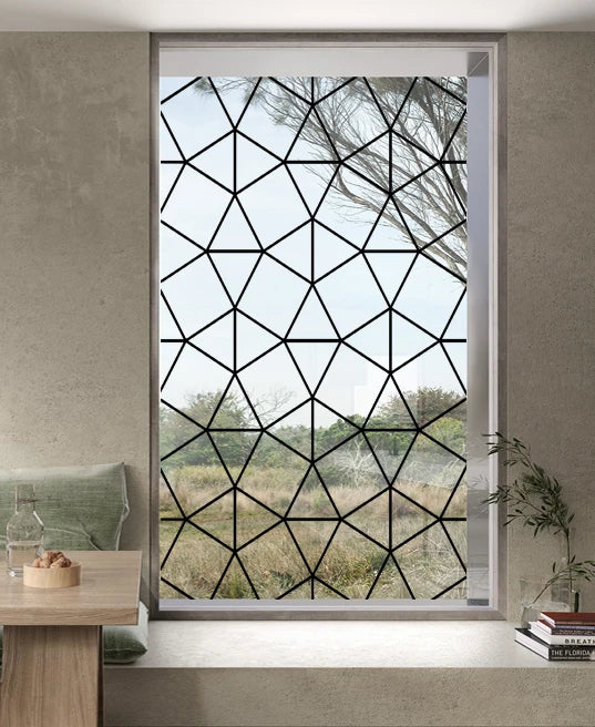 Stained Glass Window Film Transparent Glass Sticker Static Cling Iron Style Black Line Office Door Anticollision Home Decor