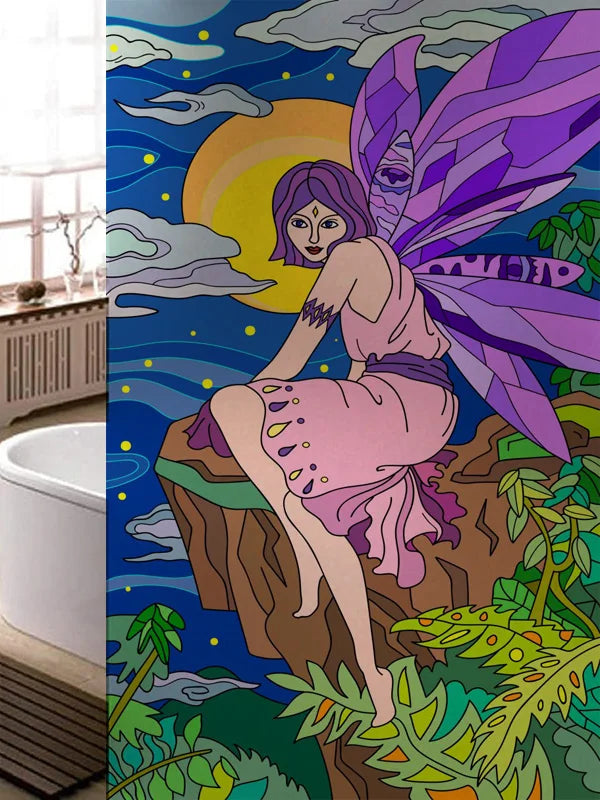 Stained Glass Window Film, Frosted Glass Sticker, Custom Size Castle Cartoon Pattern for Kids Room Door, Poster, Home Decor