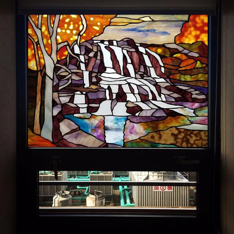 Glass Films Window Sticker Static Cling Frosted Home Decor Private Tint-Film For Door Window Cabinet Wardrobe Village Mountain