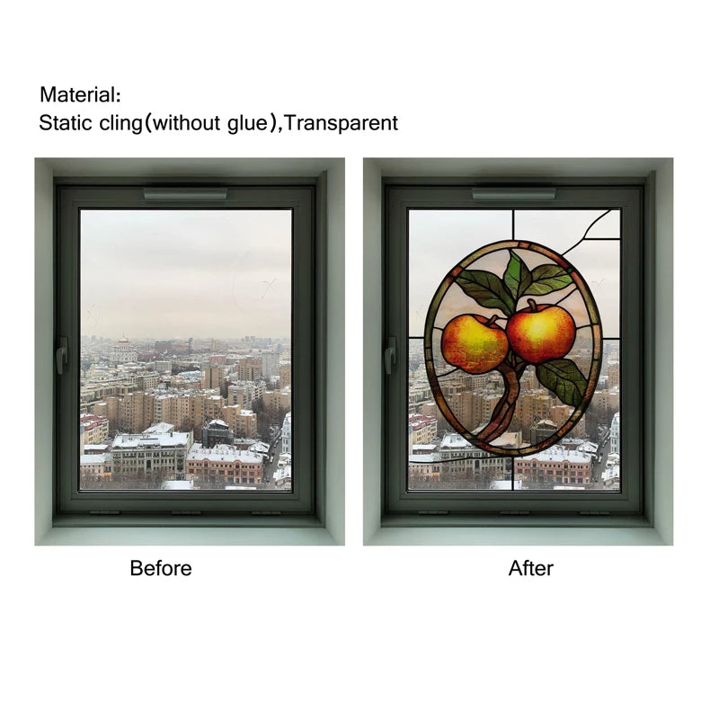 Custom Size 3D Matte Window Film, Stained Glass, Decorative UV Window Sticker, Privacy Frosted Static Cling Fruit, Home Decal