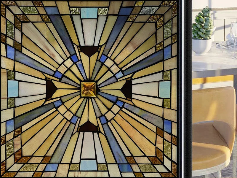 Frosted Stained Glass Window Film, Customized Art Deco Design, Static Cling Door Sticker,Home Decor Foil, Treatment