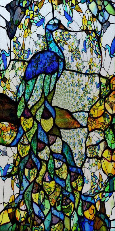 Customized Size No Glue Static Cling Frosted Stained Glass Film Window Films Sticker for Bathroom Door Home Decor Church Peacock