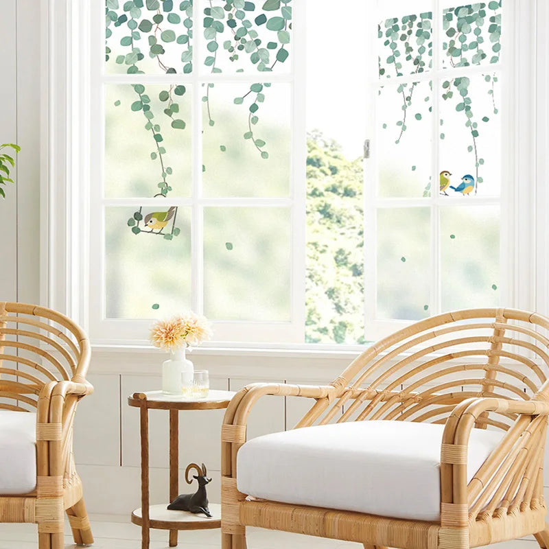 Stained Glass Film Vine Leaves & Birds Frosted Sticker Home Decorative Film Modern Window Accessories BLT3850Custom Size