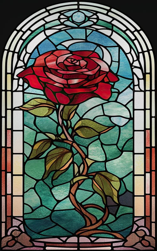 Rose Stained Glass Window Film, Frosted Window Film, ,Privacy,No Glue, Static Cling, Home Decorative