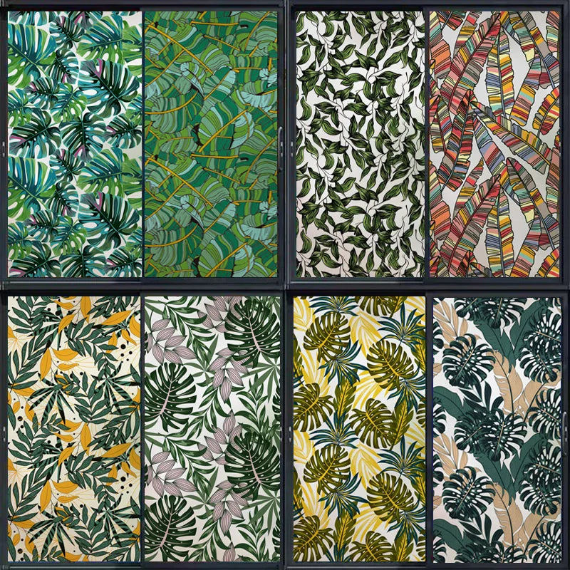 Stained Glass Film, Opaque Sticker,Frosted Static Cing ,Tropical Leaves, Seamless Pattern,Home Decor, Privacy, Custom Size