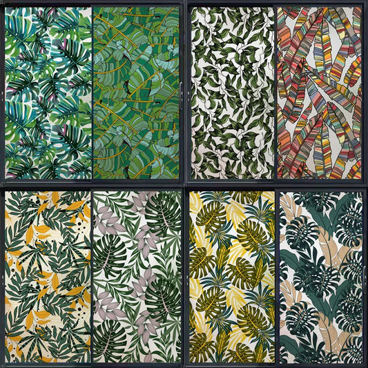 Stained Glass Film, Opaque Sticker,Frosted Static Cing ,Tropical Leaves, Seamless Pattern,Home Decor, Privacy, Custom Size