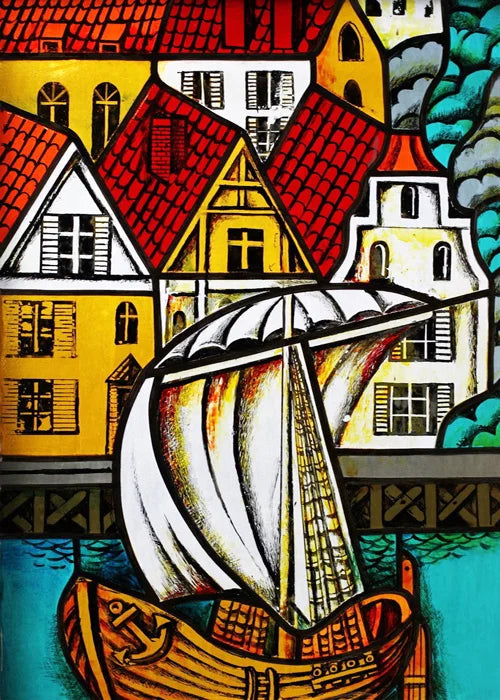 Window Film Stained Glass Stickers,Custom size Static Cling,Print Castle Church landscape Sailboat Sticker,Office Home Decor