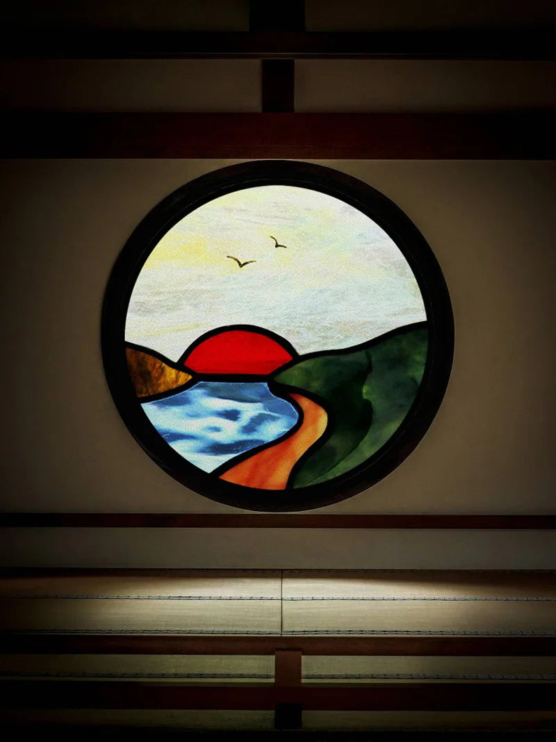 Customized Stained Glass Window Glass Films,Privacy Frosted Static Cling, Classic Pattern for Round Door, Home Decor