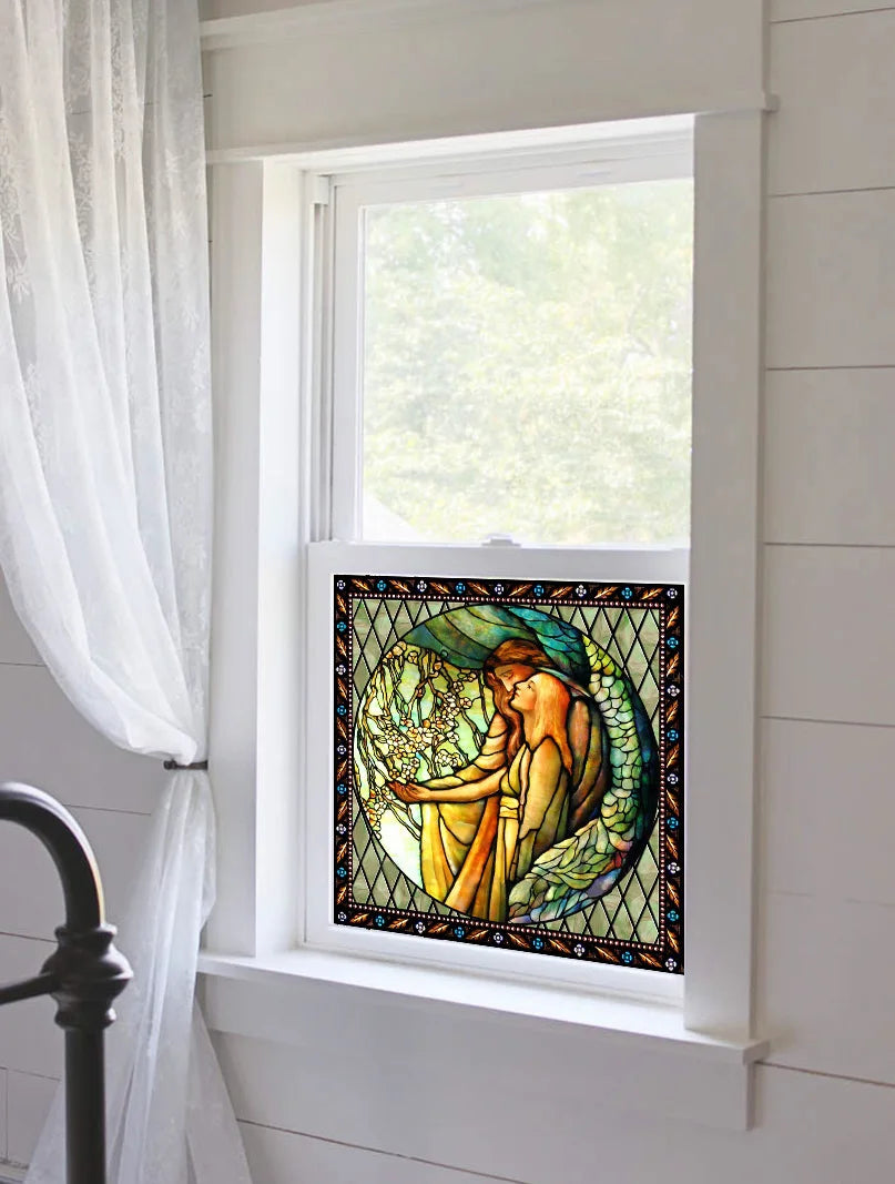 Custom Made Window Film Stained Glass Sticker,Angels Picture,Static Cling Frosted Privacy for House Worship Home Decor