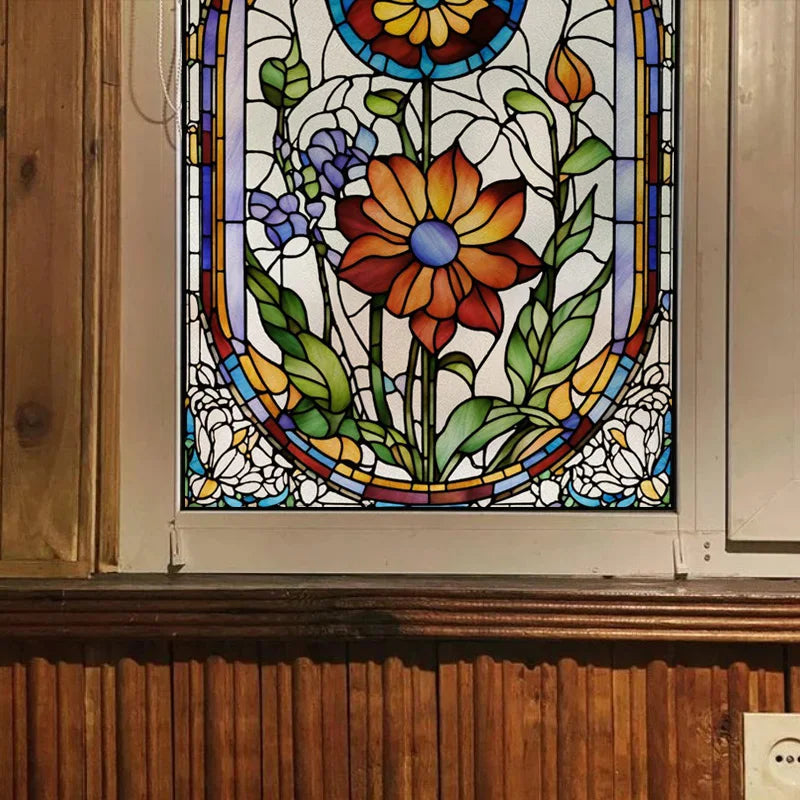 Window Film Frosted Stained Glass Films,Customized Art Design Static Cling Sticker,Rose Flower Home Decor Foil Window Treatment