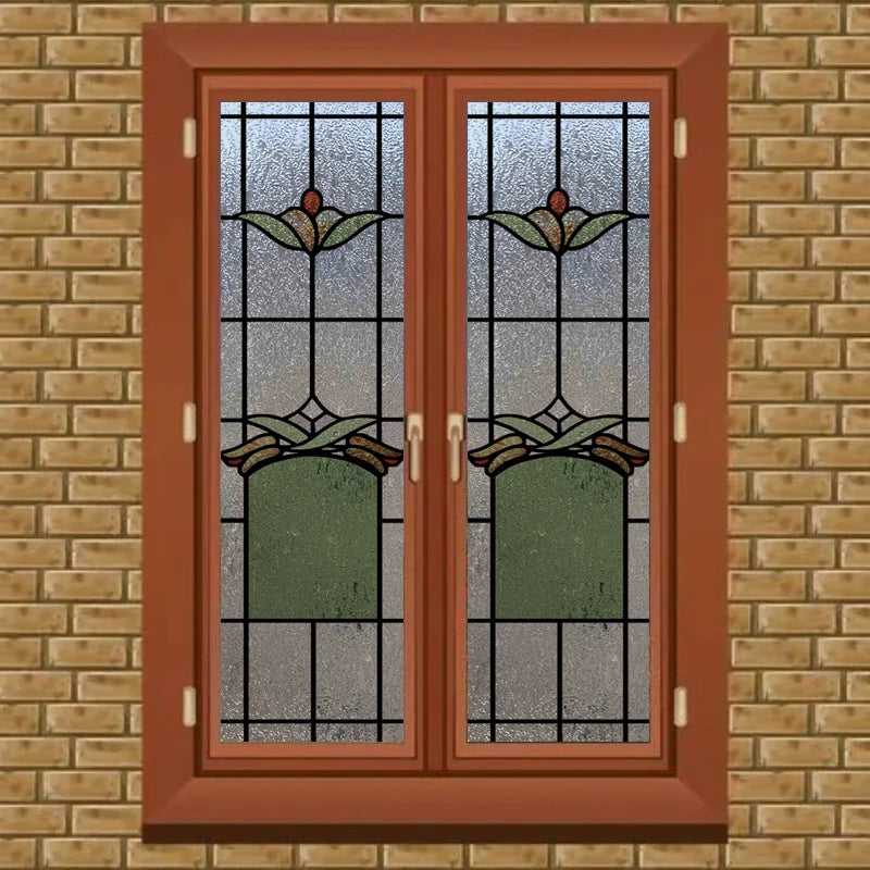 Custom Size Window Glass Films ,Privacy Window Stickers 3D Frosted Glass Film Prairie School Style Decorative Static Cling