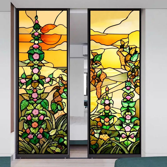 Custom Size Stained Glass Window Film,Frosted Privacy Static Cling,Retro Stickers,Kitchen Bathroom Door Home Decor