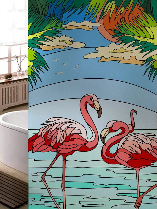 Stained Glass Window Film, Frosted Glass Sticker, Custom Size Castle Cartoon Pattern for Kids Room Door, Poster, Home Decor