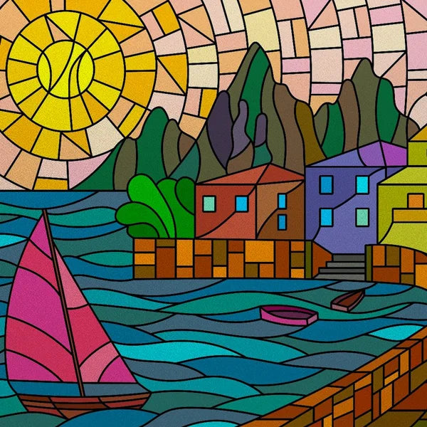 Frosted Stained Glass Window Film, Customized Ocean Boat Color, Static Cling Sticker,Home Decor Foil, Treatment