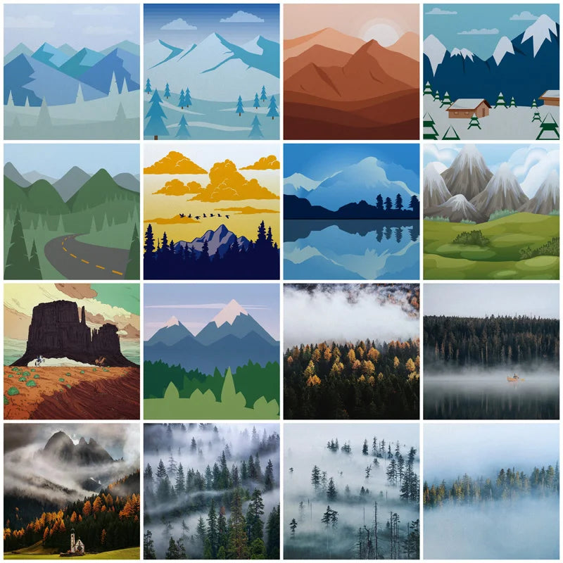 Stained Glass Wndow Films,Frosted Glass Sticker,Static Cling,for Bathroom Kiechen Door Office Home Decor Custom size Mountain